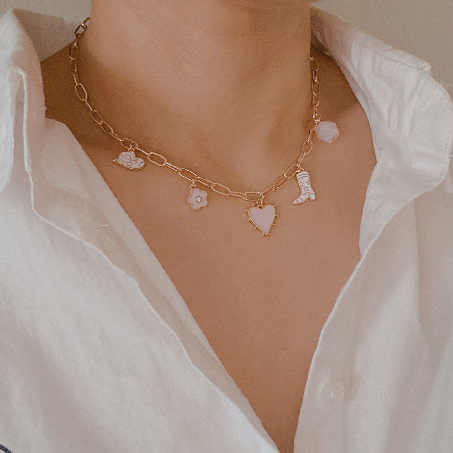 Yee-haw Heart Multi Charm Necklace-3