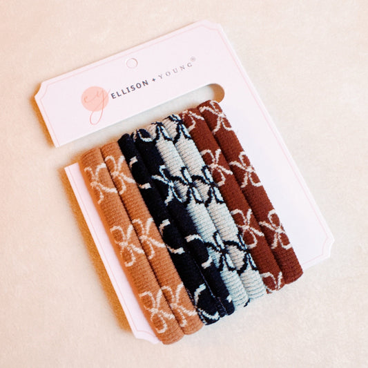 Bow Patterned Hair Ties Set Of 8-0
