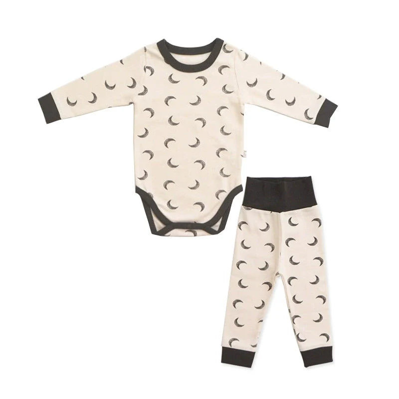 Autumn Arrival Baby Unisex Long Sleeves Star and Moon Pattern Crew Neck Onesies, Pants and Hat Sets-3